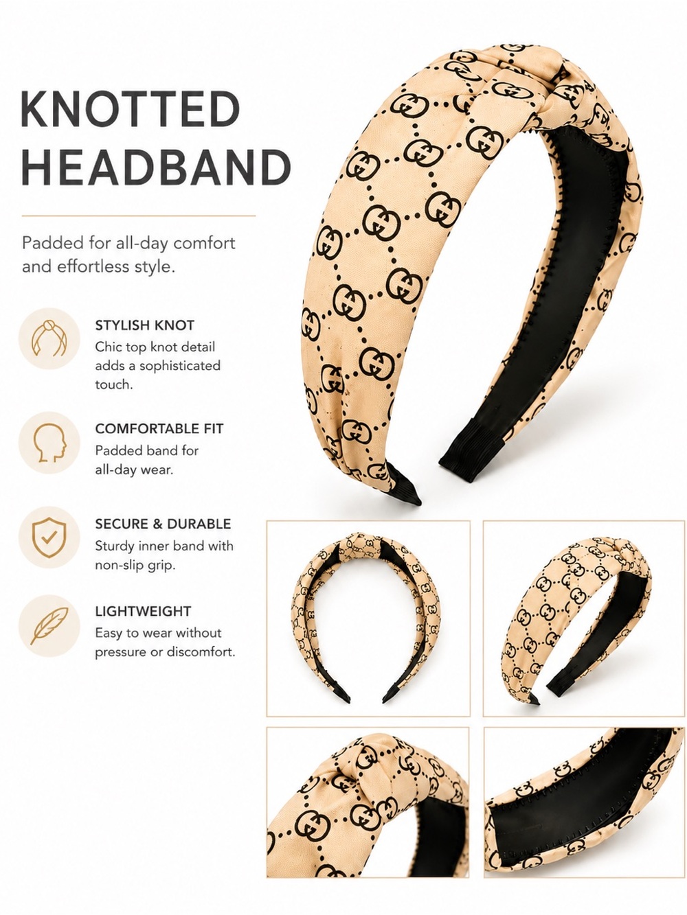 Fashion Knot Headband with Black Logo